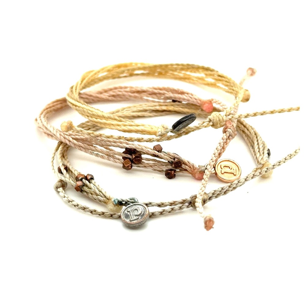 Pura Vida Set of 3 Neutral String Bracelets Cream Tan Peach Boho Adjustable
